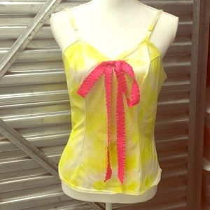 Vintage tie-dye yellow/pink bow camisole top